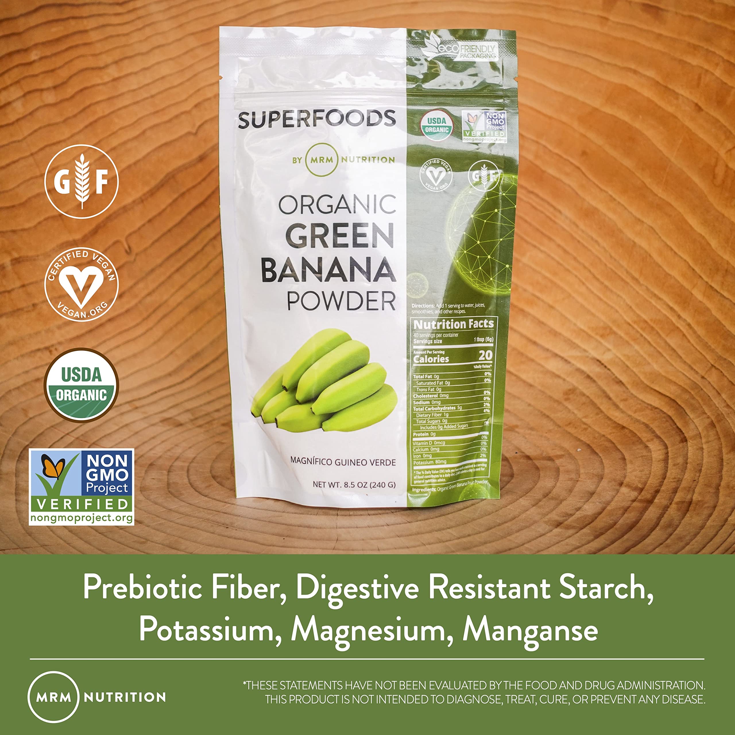 MRM Nutrition Organic Green Banana Powder – High-Fiber Prebiotic Flour (40 Servings)
