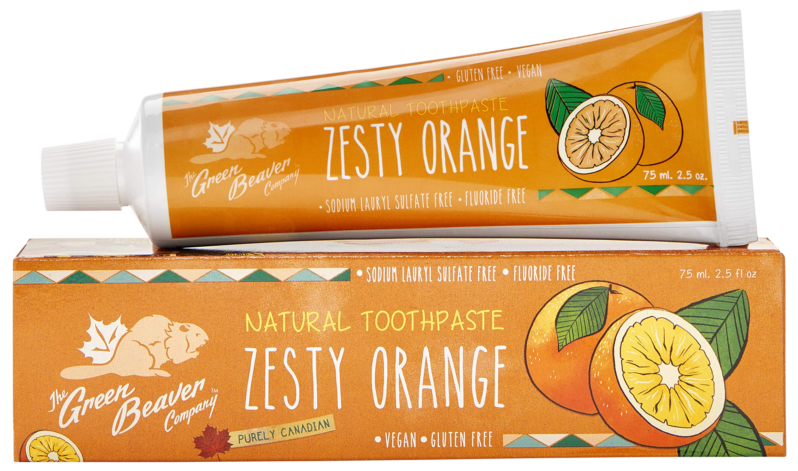 Green Beaver All Natural Toothpaste - Zesty Orange (75ml) 3 Pack - Vegan, Fluoride Free, Gluten Free