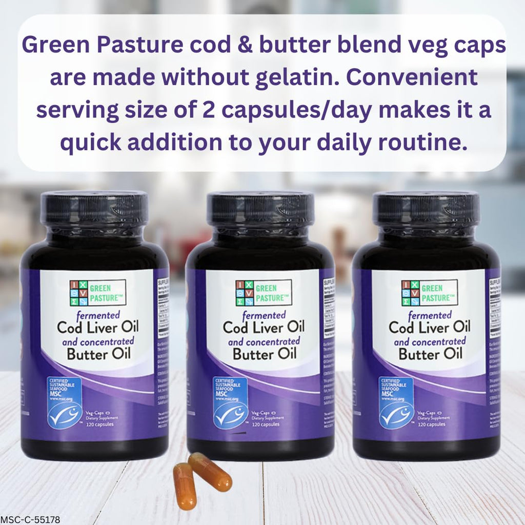 Green Pasture Fermented Cod Liver Oil & Butter Oil Blend - 120 Capsules