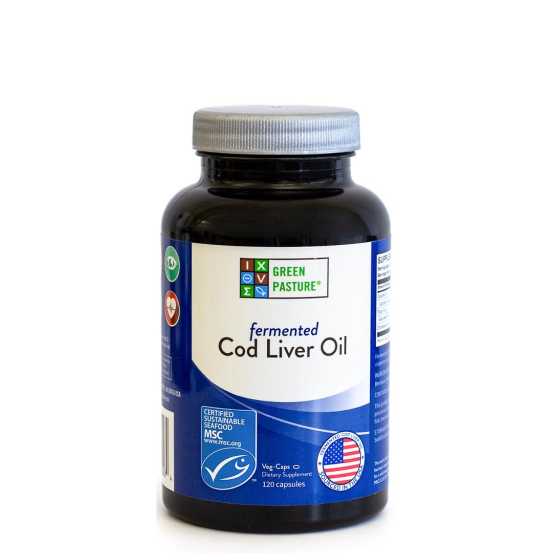Green Pasture Fermented Cod Liver Oil - Non-Gelatin, 120 Capsules