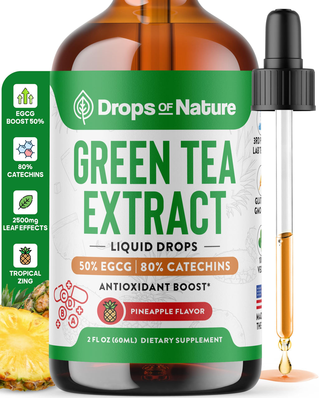 Green Tea 10:1 Extract 50% EGCG Liquid Drops – Vegan Immune & Skin Support