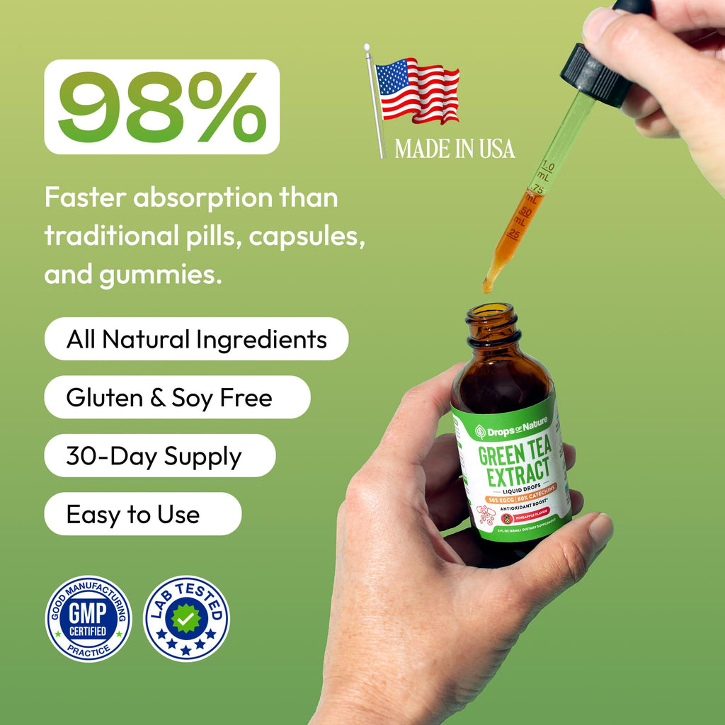 Green Tea 10:1 Extract 50% EGCG Liquid Drops – Vegan Immune & Skin Support