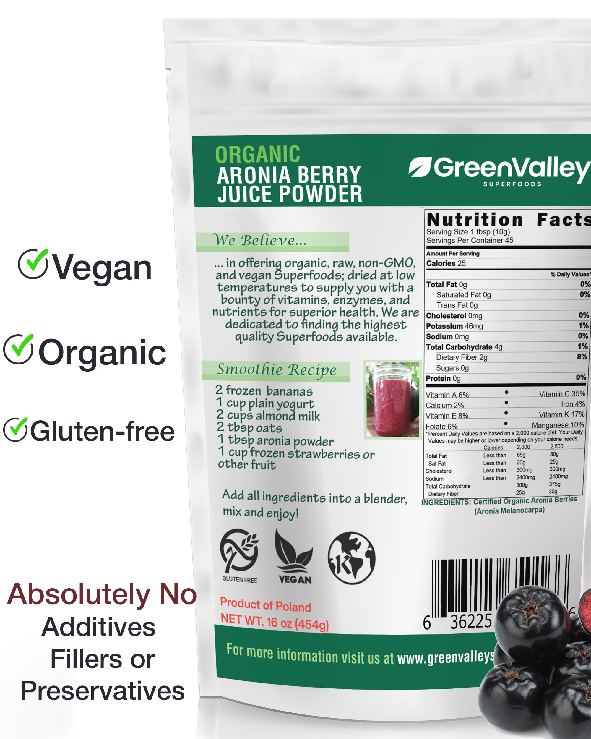 Organic Aronia Berry Juice Powder - 1 lb | Antioxidants