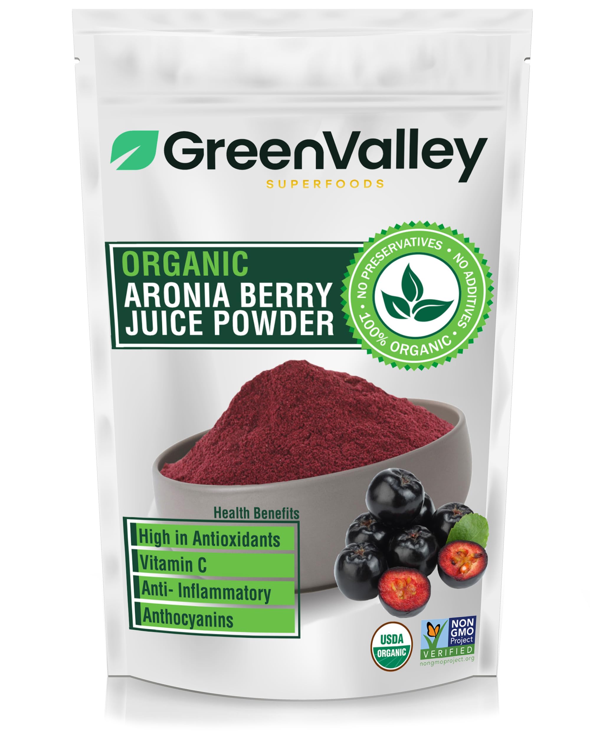 Green Valley Organic Aronia Berry Powder – 12 oz, Antioxidant Rich
