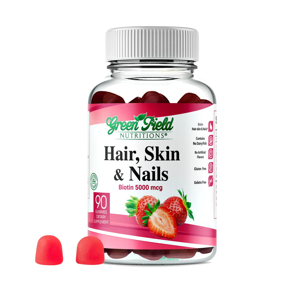 Greenfield Nutrition Halal Biotin Gummies – Hair, Skin & Nails, 5000 mcg per Gummy, 90 Gummies