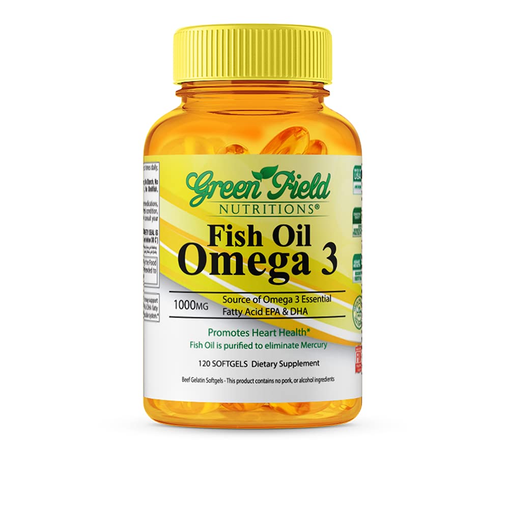 Greenfield Nutritions Halal Fish Oil 1000mg - Omega-3 300mg per Softgel, EPA 180mg & DHA 120mg, 120 Pills