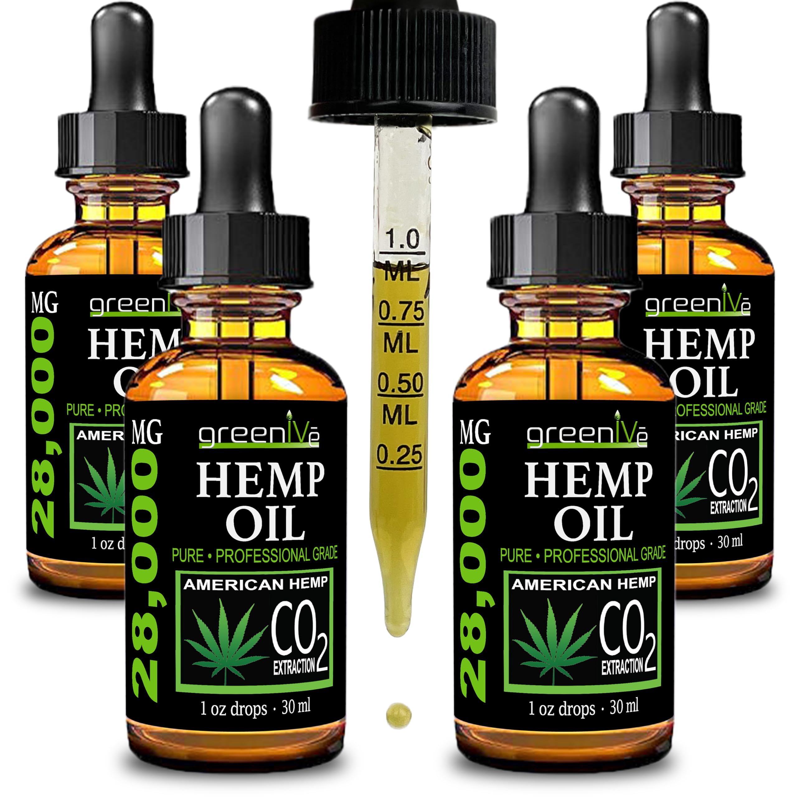 GreenIVe Hemp Drops 28,000mg – Naturally Grown Hemp Oil (4 Pack) | Vegan Omegas