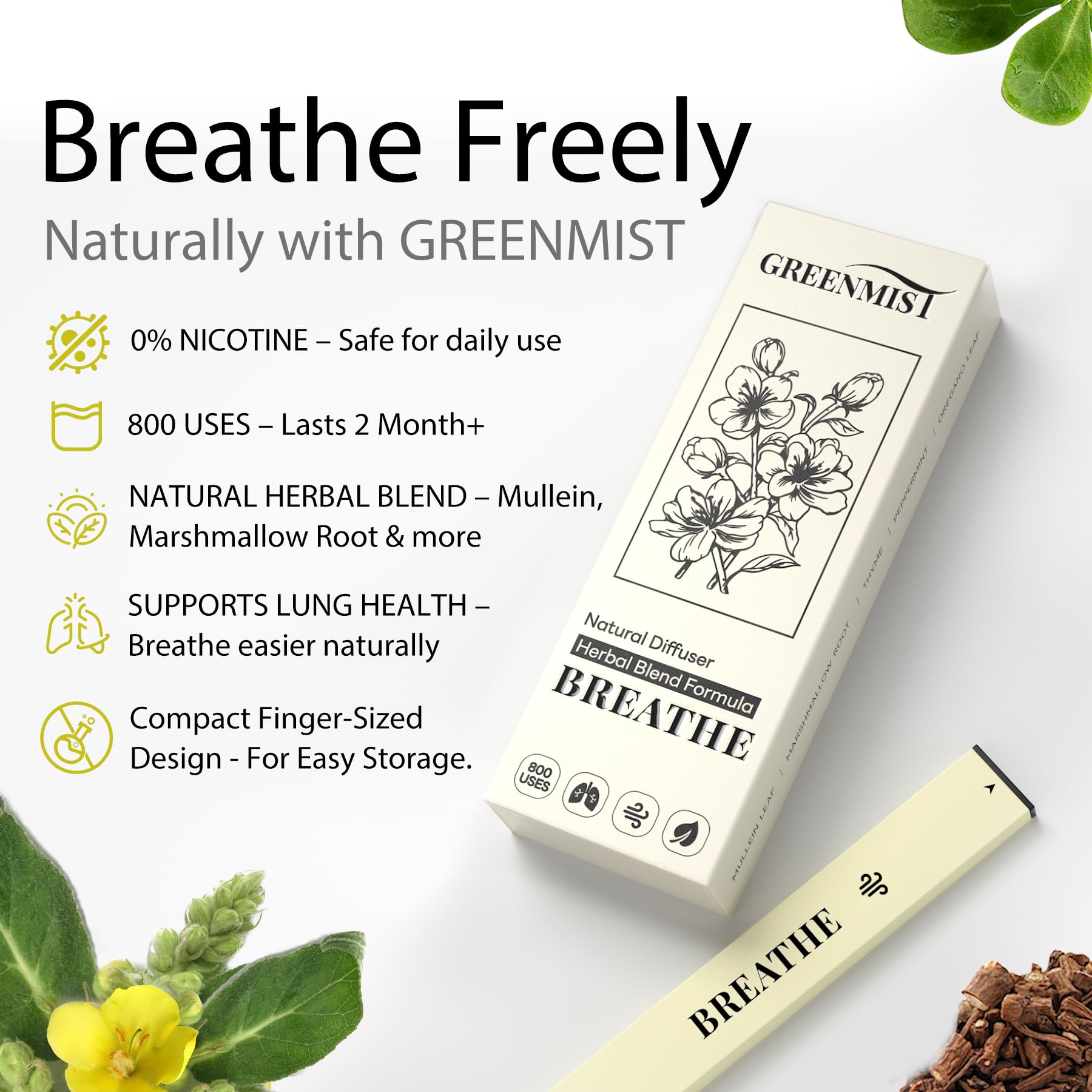 GREENMIST Lung Detox Diffuser Pen – 800 Uses for Respiratory Support