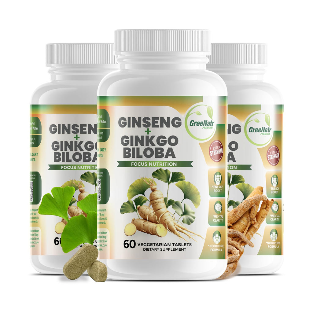 GreeNatr Ginko Biloba & Panax Ginseng – Brain Support & Focus (3 Bottles)