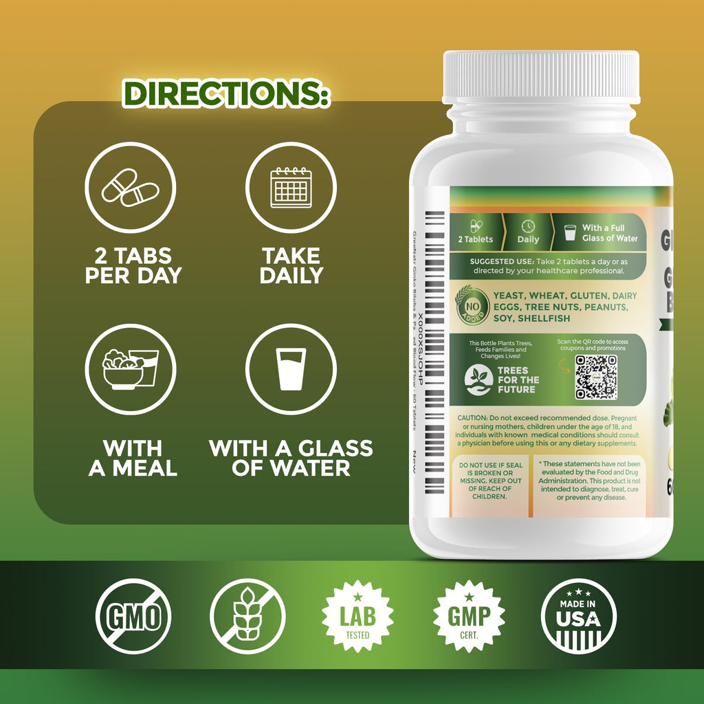 GreeNatr Ginko Biloba & Panax Ginseng – Brain Support & Focus (3 Bottles)
