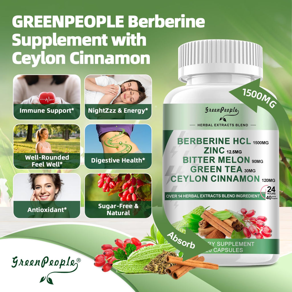 GREENPEOPLE Berberine with Cinnamon – 2 Pack, 120-Count