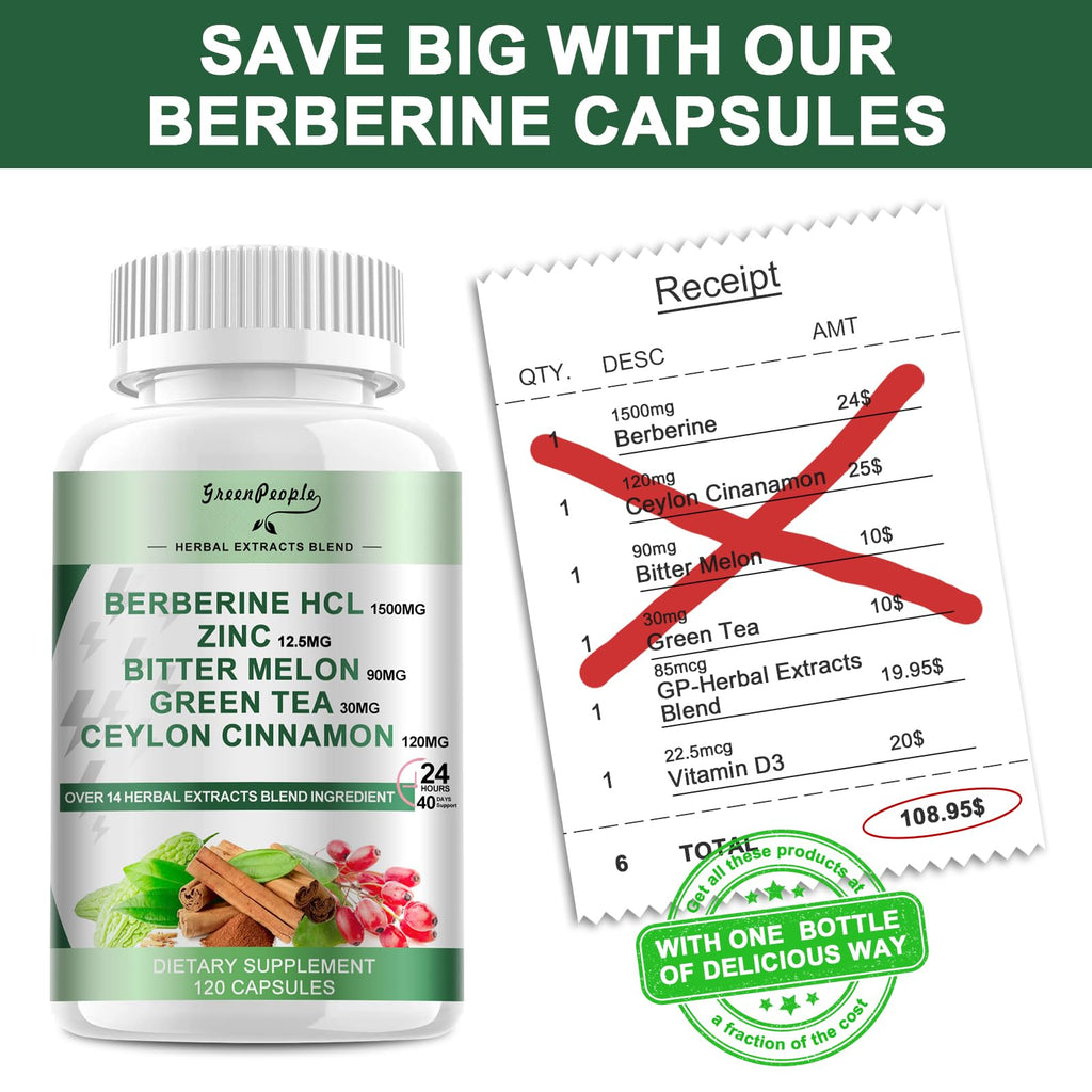 GREENPEOPLE Berberine 1500mg Liposomal - 120 Capsules | Immune Support & Energy