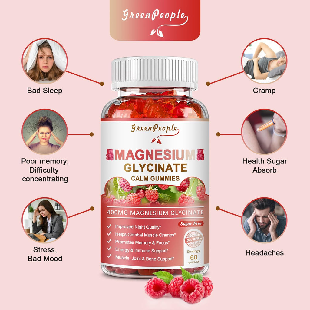 GREENPEOPLE Magnesium Glycinate Gummies Raspberry – 400mg, Sugar Free