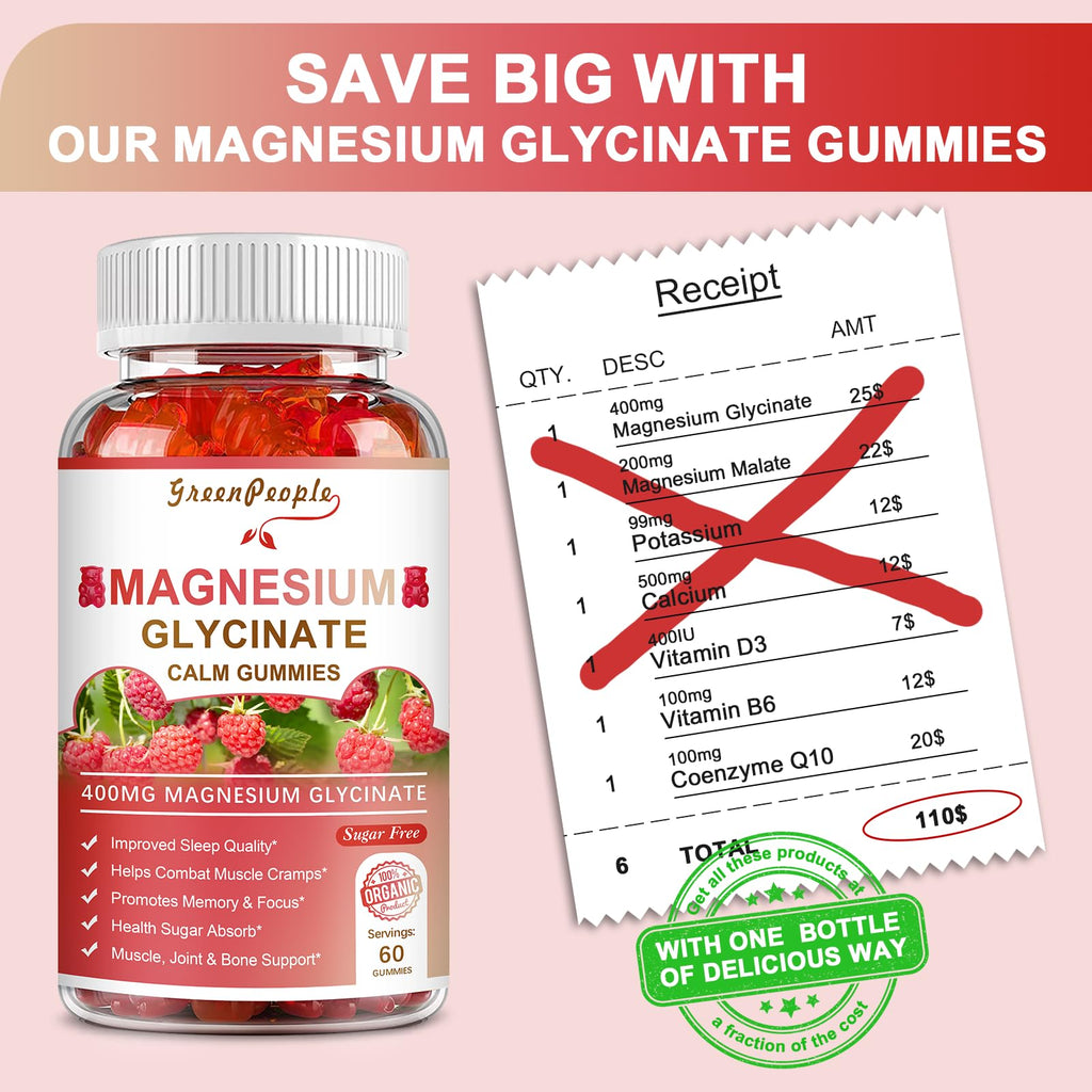 GREENPEOPLE Magnesium Glycinate Gummies Raspberry – 400mg, Sugar Free