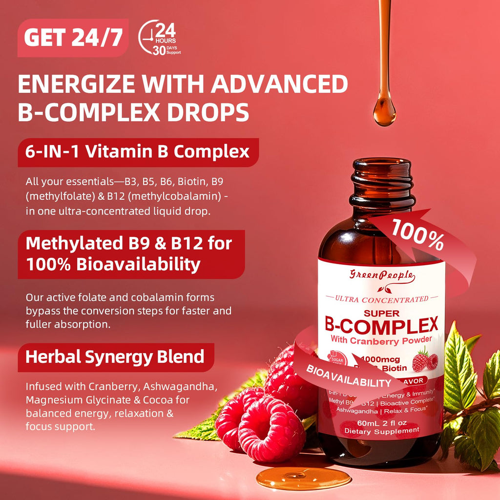 GREENPEOPLE Methylated B Complex | Methyl B12 & L-Methyl Folate | Energy, Immunity & Cognitive Support | Vegan, 2 fl oz, 2 Pack