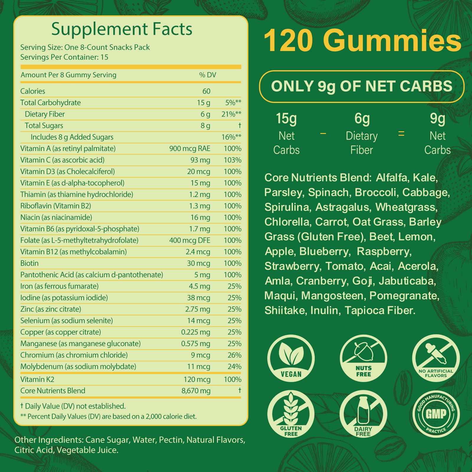 Greens Daily Gummies – Superfood Greens Multivitamin for Digestive Health & Immune Support | Non-GMO, 120 Count