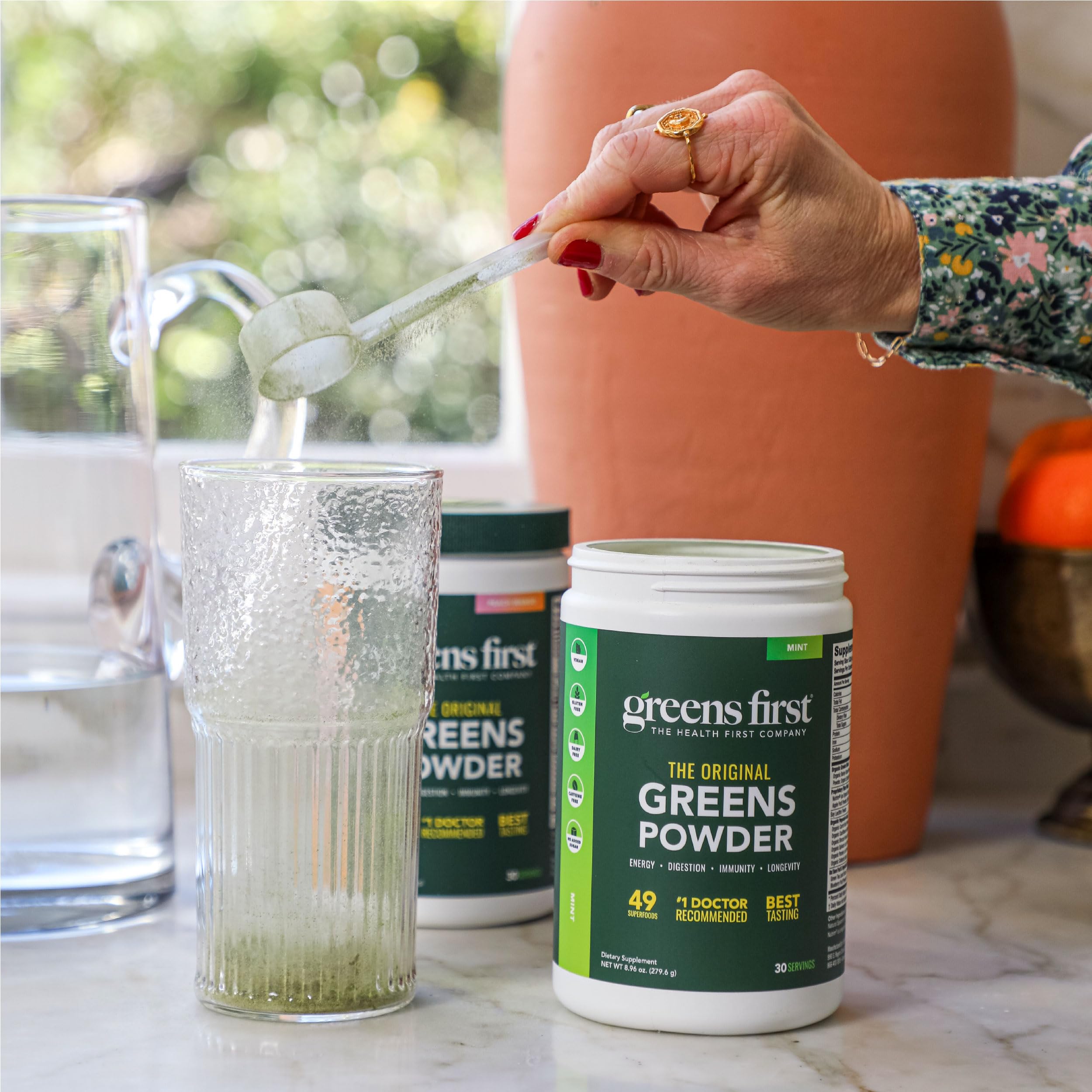Greens First Original Greens Powder – 49 Superfoods, Peach Mango, 60 Servings