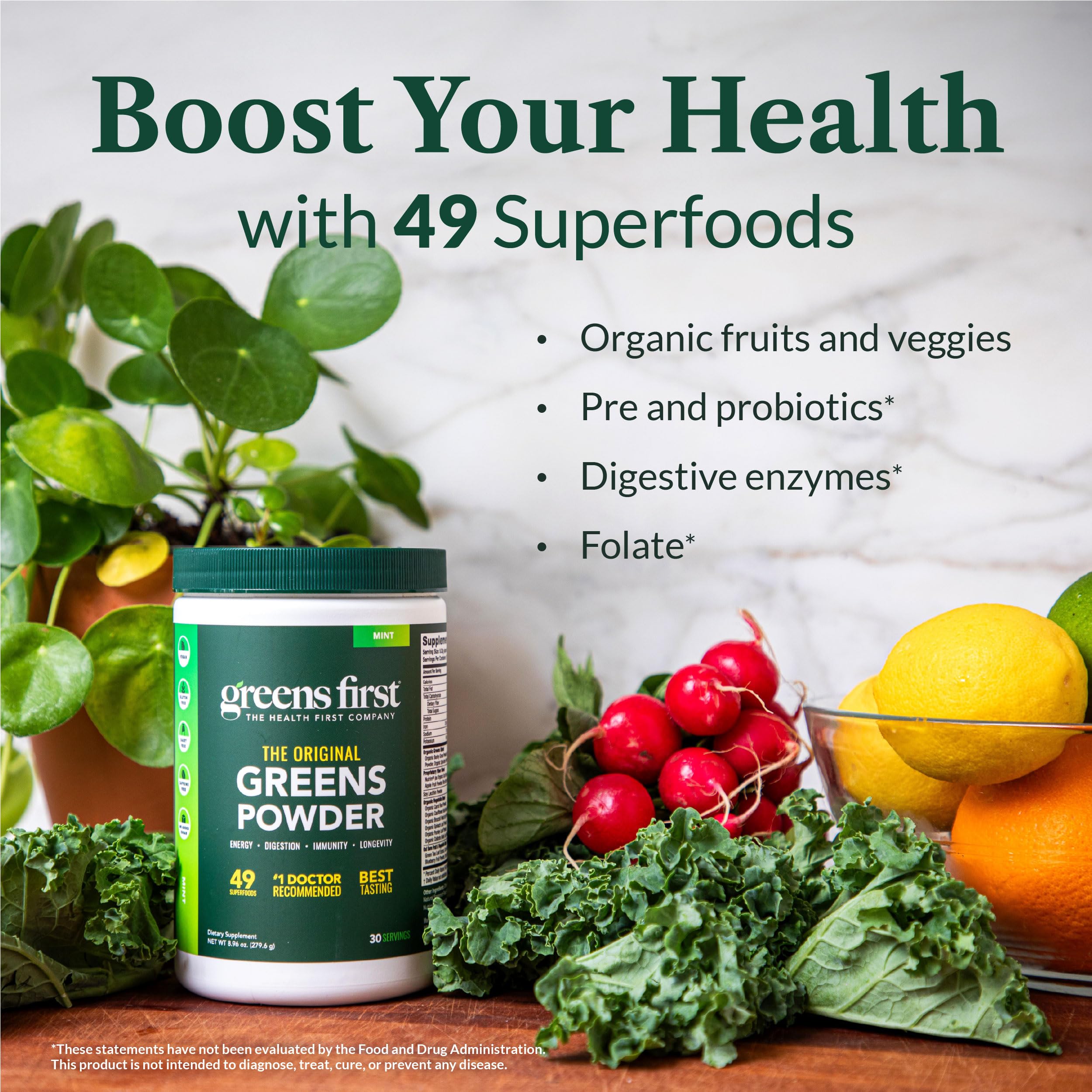 Greens First Original Greens Powder – 49 Superfoods, Peach Mango, 60 Servings