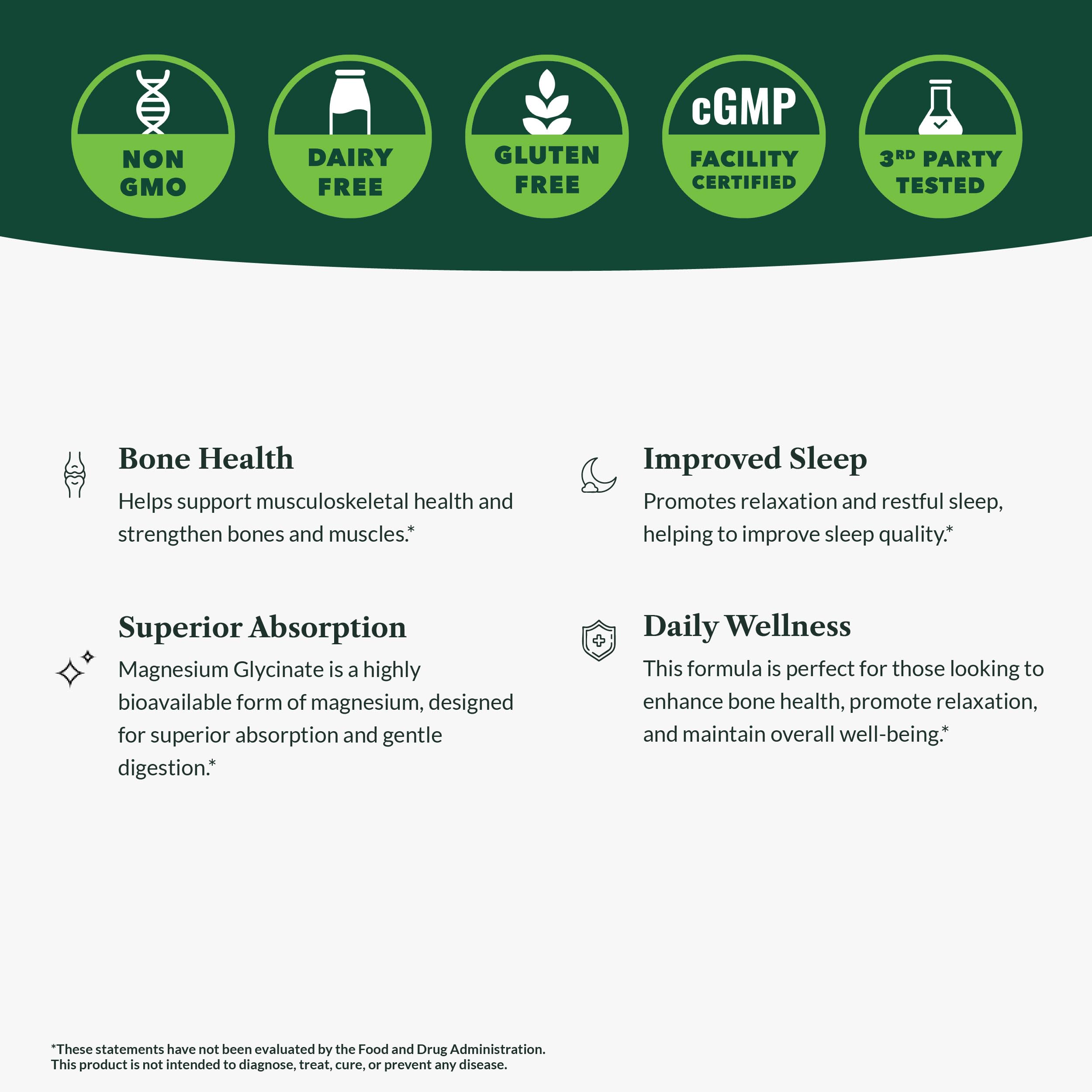 Greens First Magnesium Glycinate - Supports Heart & Muscle Health, Metabolism | 90 Veg Capsules