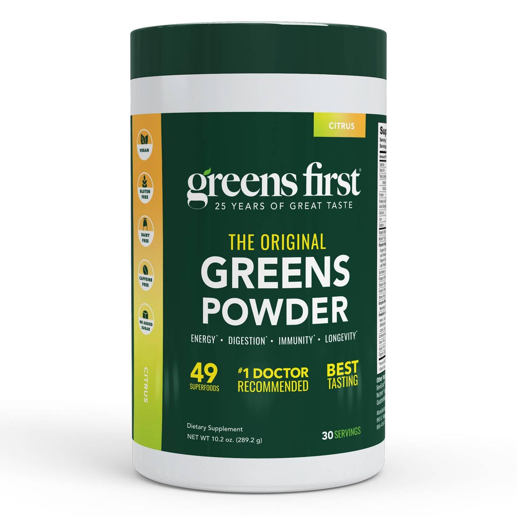 Greens First Original Greens Powder - 49 Superfoods, Prebiotics & Probiotics, Citrus, 30 Servings