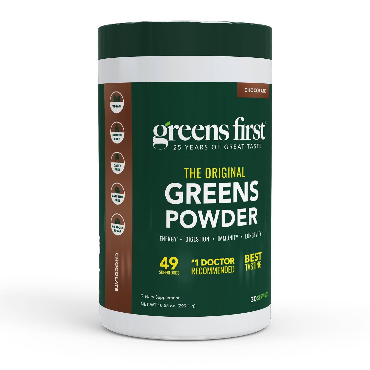 Greens First Original Greens Powder - 49 Superfoods, Organic, Vegan (Chocolate, 30 Servings)