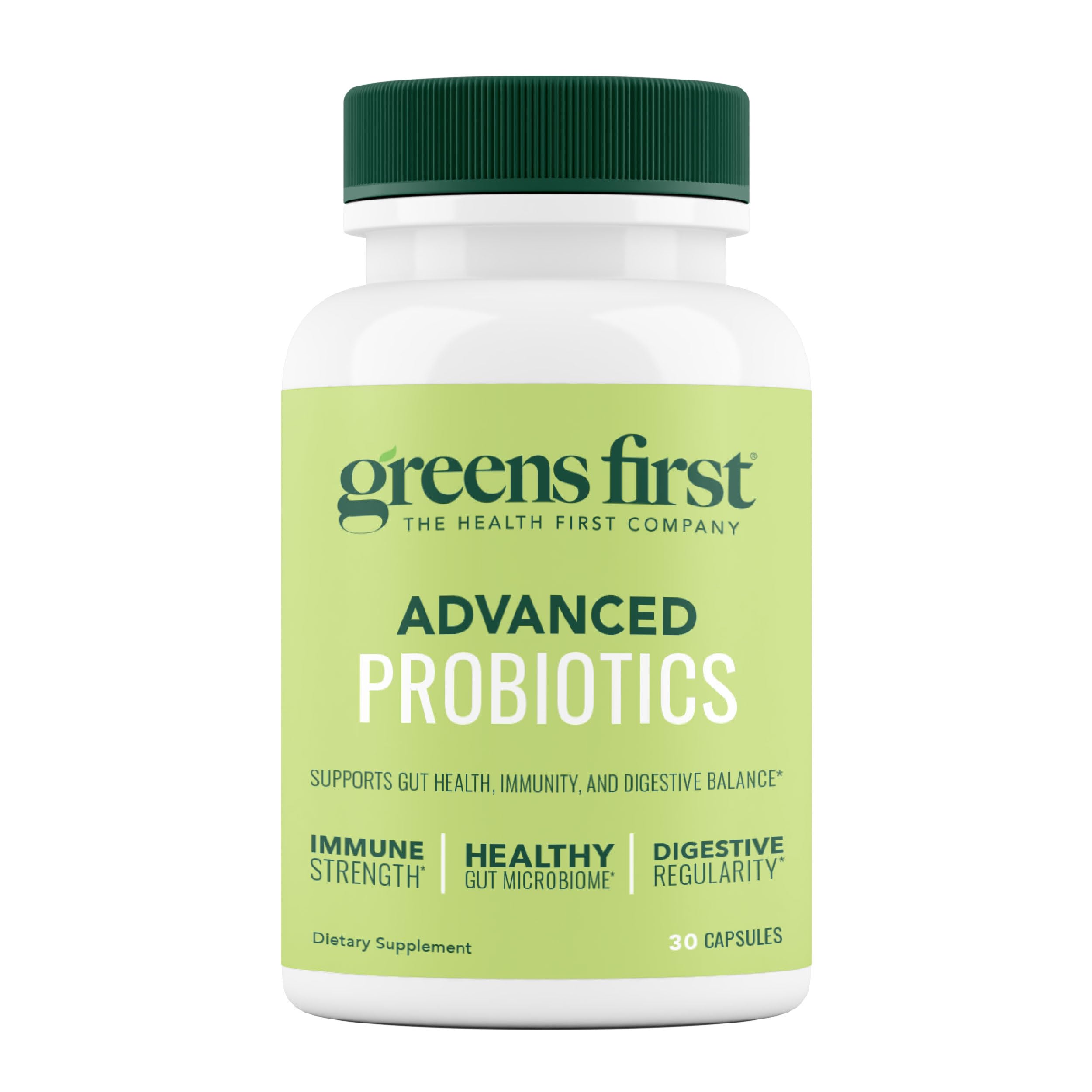 Greens First Probiotics - 20 Billion CFU, FOS Soluble Fiber - Gut Health, Skin Support - 30 Servings
