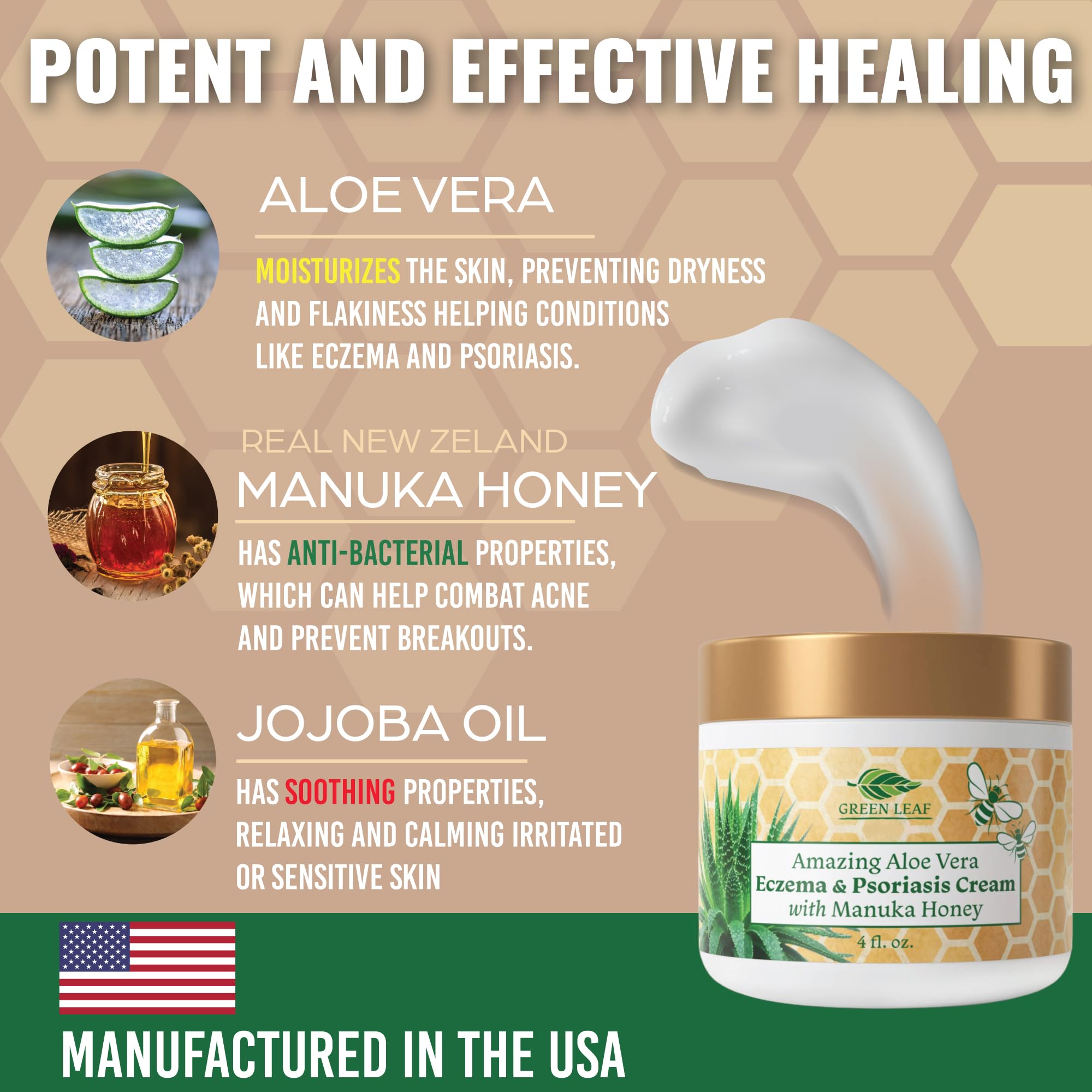 Manuka Honey Eczema Cream Moisturizing Lotion Treatment for Psoriasis Relief - Itchy, Dry Skin Rash Ointment - Soothing Moisturizer for Baby, Kids, Adults - High Strength Body & Face Cream 2oz