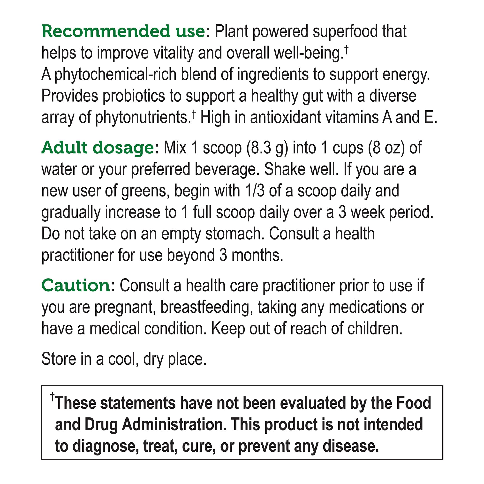 Genuine Health Greens+ Original Superfood Powder – Unsweetened, Stevia-Free (208g)