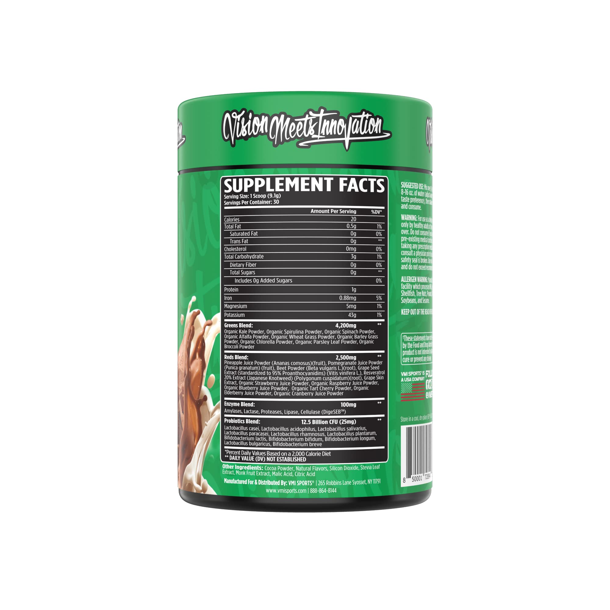 VMI Sports Greens + Reds Advanced Superfood | Immunity & Gut Health | 30 Servings (Chocolate)
