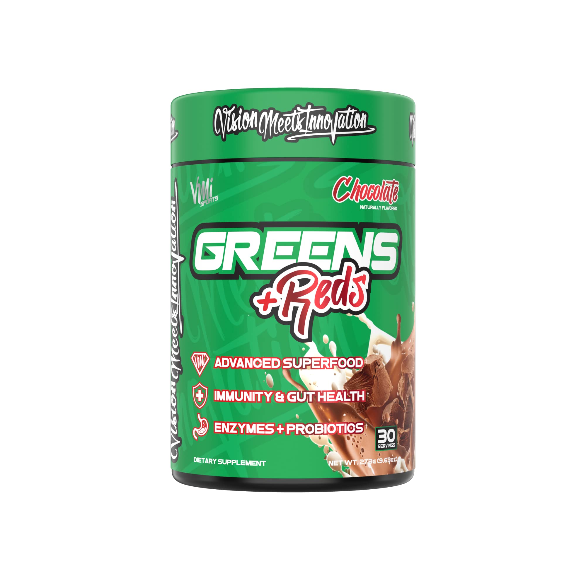 VMI Sports Greens + Reds Advanced Superfood | Immunity & Gut Health | 30 Servings (Chocolate)
