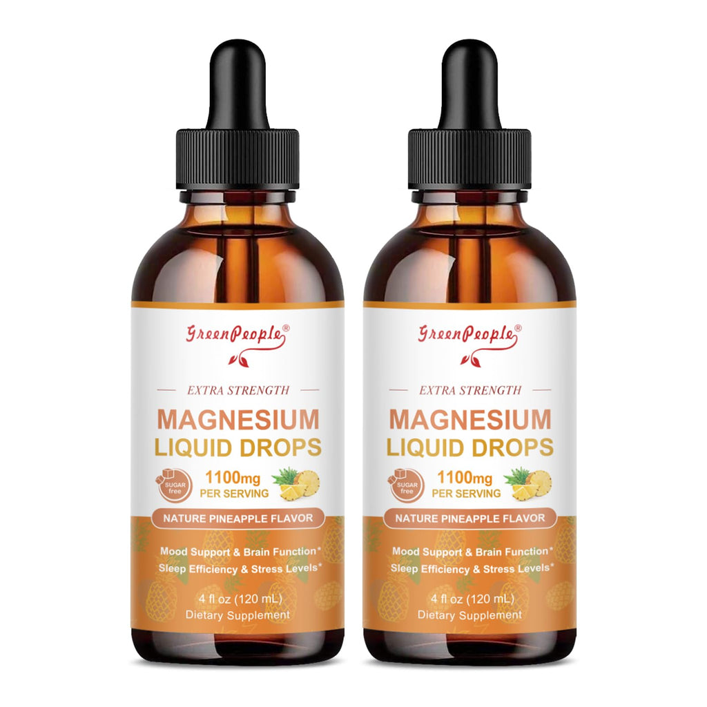 GREENPEOPLE 17-in-1 Magnesium Drops – Pineapple Flavor, 2 Pack, 4 oz