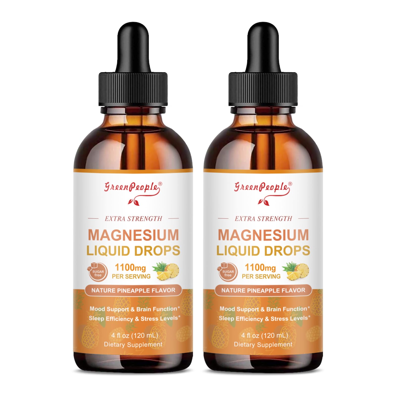 GREENPEOPLE 17-in-1 Magnesium Drops – Pineapple Flavor, 2 Pack, 4 oz