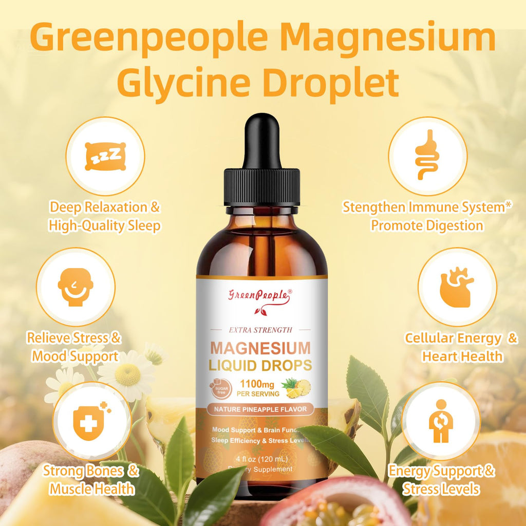 GREENPEOPLE 17-in-1 Magnesium Drops – Pineapple Flavor, 2 Pack, 4 oz