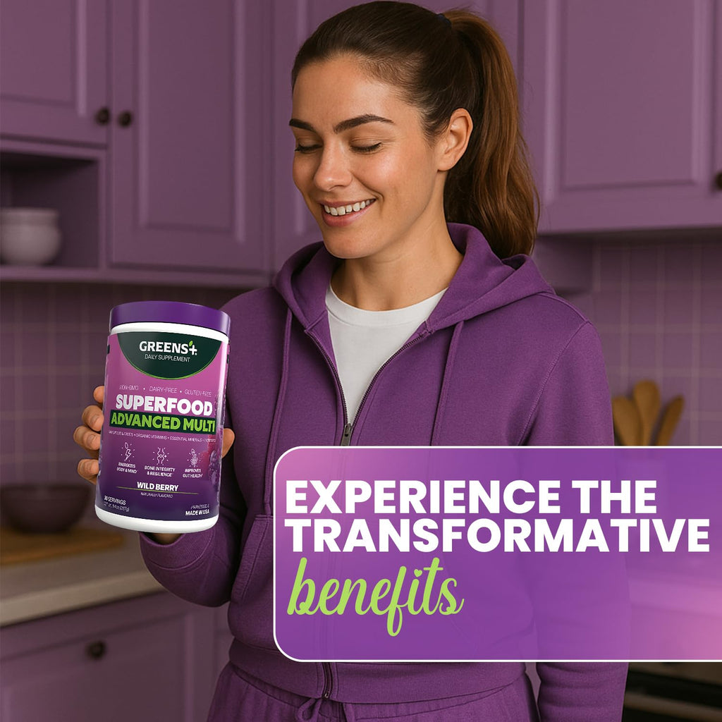 Greens+ Advanced Multi Wild Berry Superfood Powder – Organic, Vegan, Non-GMO (9.4 oz)