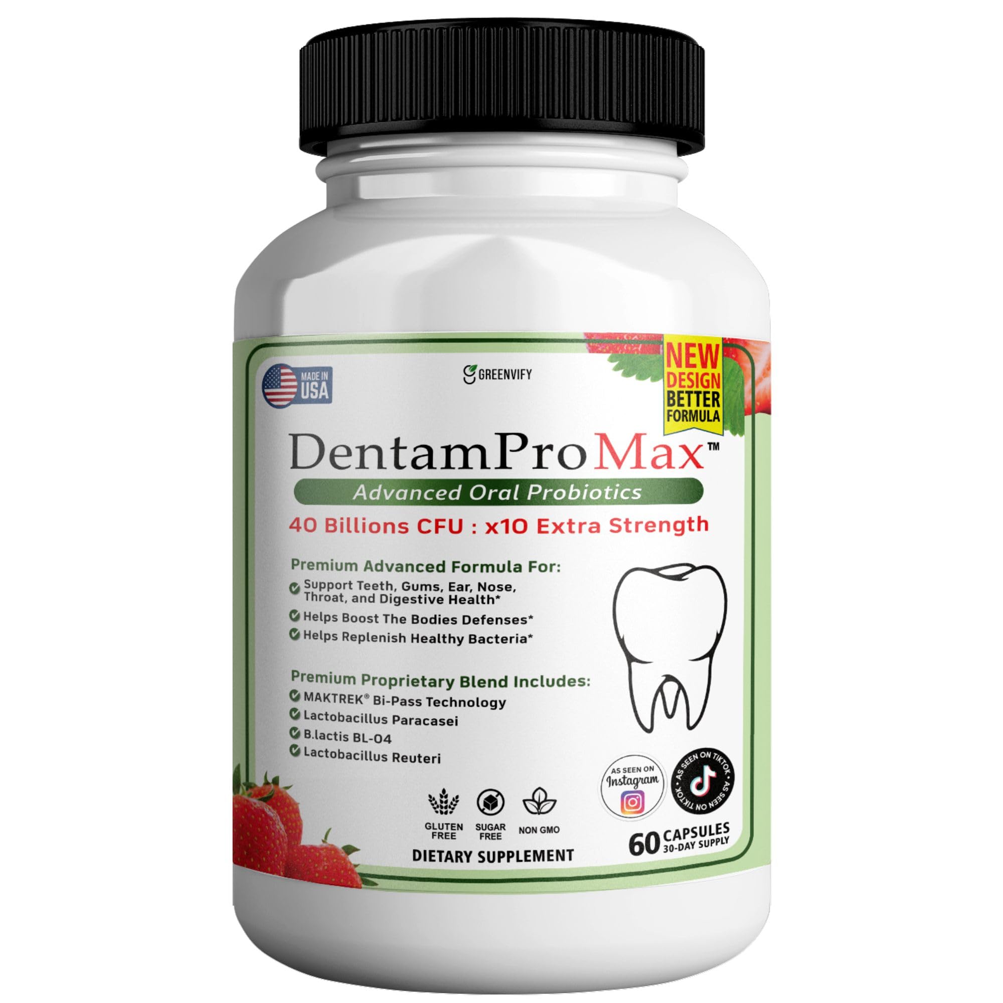 GREENVIFY DentamPro Max for Gums and Teeth Health & Fresh Breath - 40 Billion CFU Advanced Oral Probiotics for Mouth Bad Breath, Capsule Supplement (1)