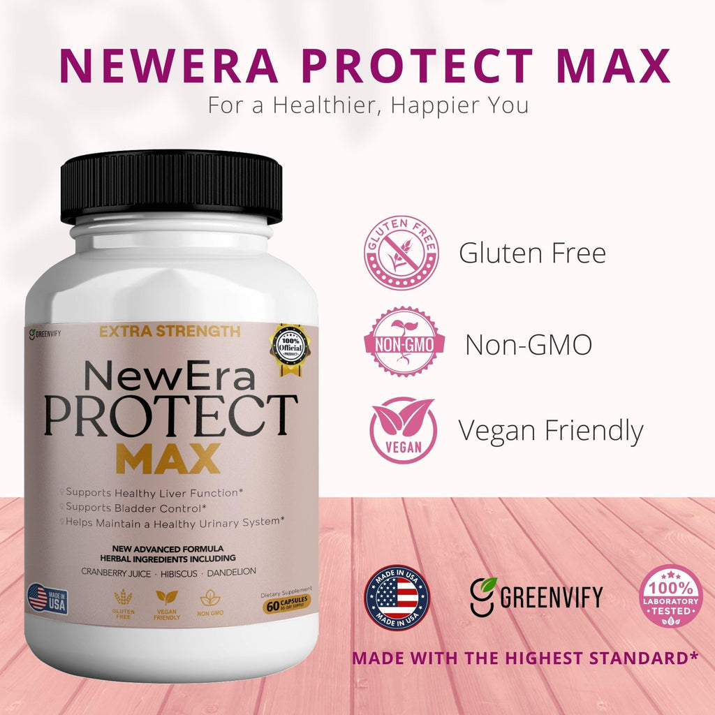 GREENVIFY New Era Protect Max Urinary Support – 60 Veggie Capsules | 1000mg D-Mannose with Cranberry, Hibiscus & Dandelion
