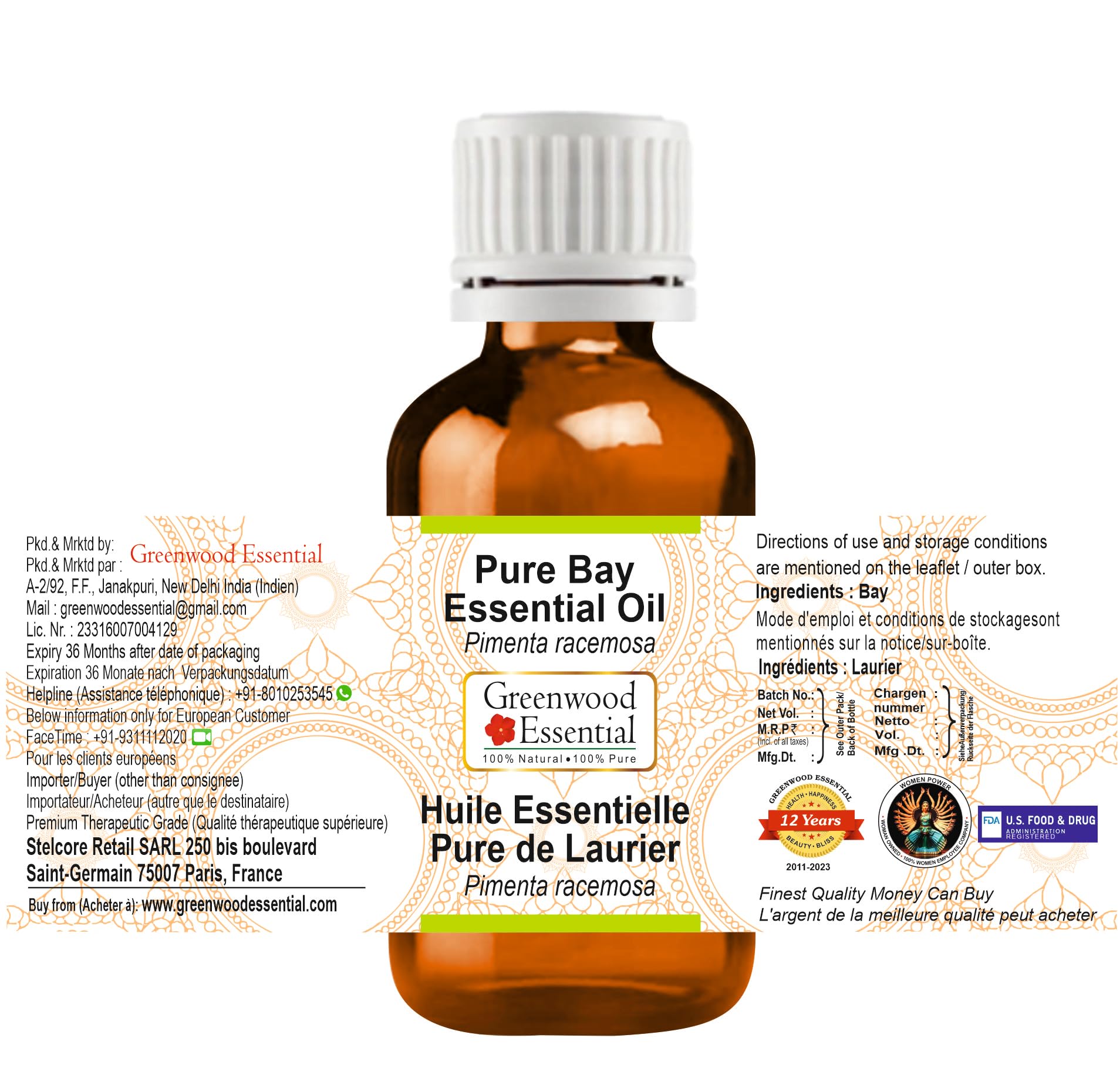 Greenwood Bay Essential Oil (Pimenta racemosa) – Pure 100ml