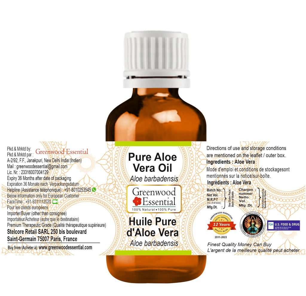 Greenwood Essential Pure Aloe Vera Oil 10ml | Therapeutic Grade, Alcohol & Solvent Free