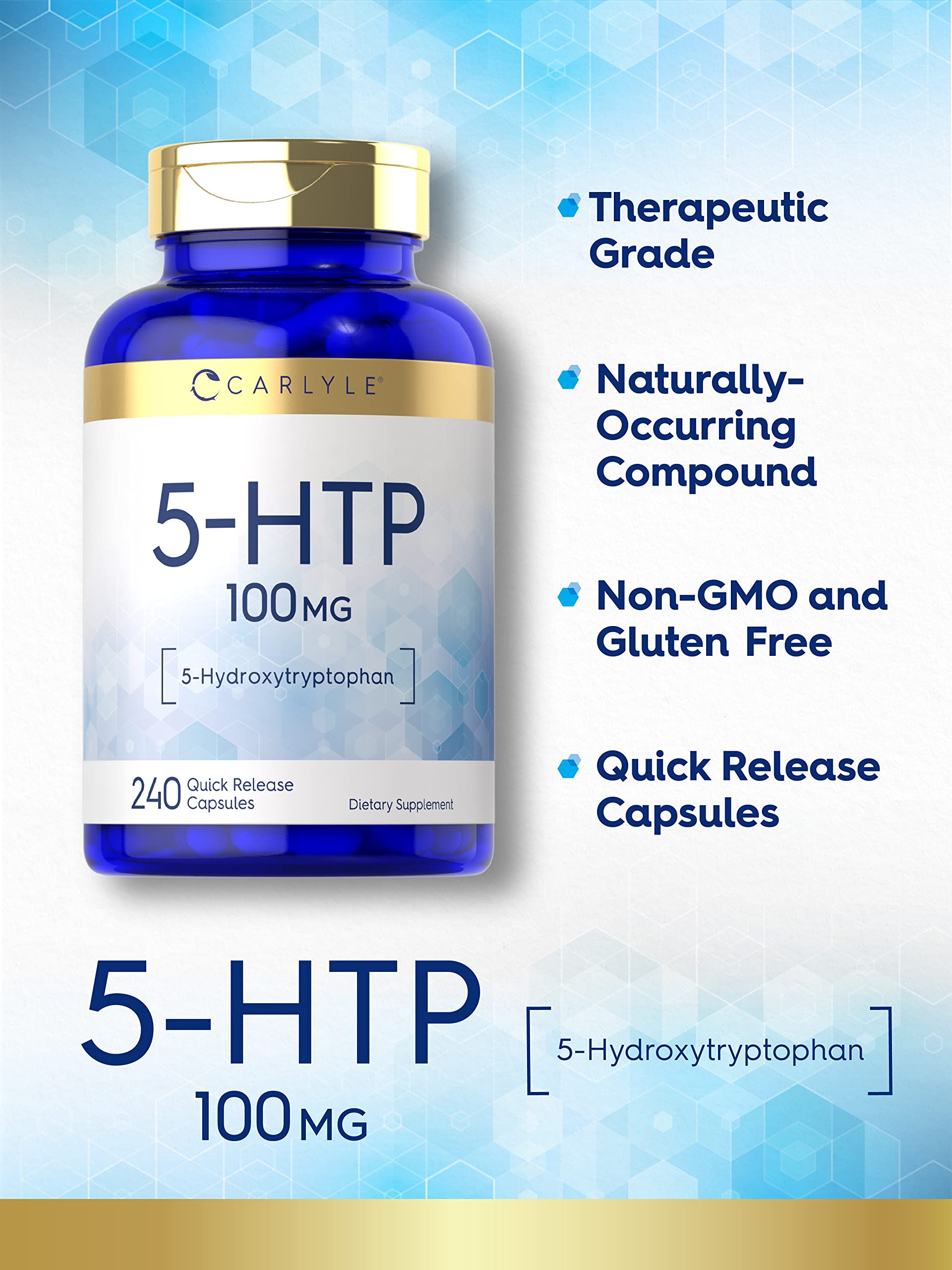 Carlyle 5-HTP 100 mg | 240 Capsules | Non-GMO & Gluten Free | 5-Hydroxytryptophan Supplement
