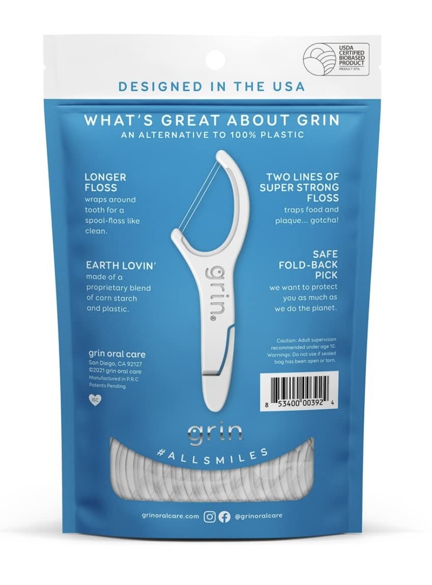 Grin Dental Floss 3-Pack (60 per pack) – White, 180 Total, Minty Fresh