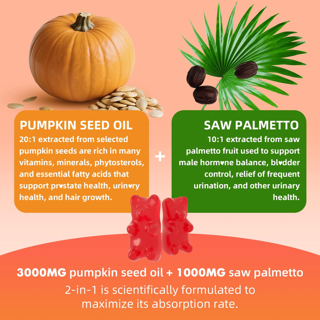 GrnLife Pumpkin Seed Oil Gummies with Saw Palmetto - 2 Pack, Raspberry, 120 Count