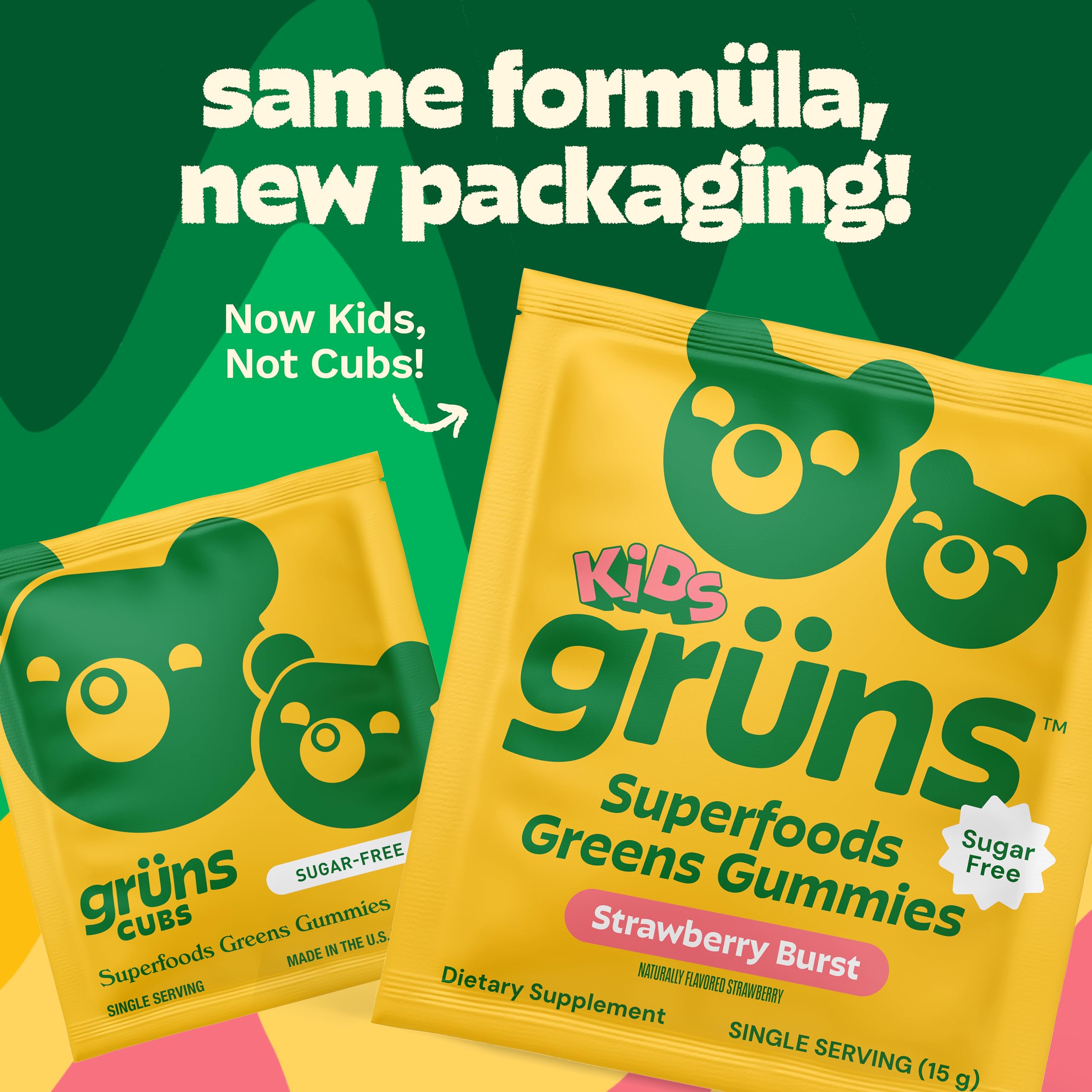 Grüns Multivitamin for Kids – Sugar-Free Super Greens Gummies, 20+ Vitamins & 60 Ingredients, 28 ct