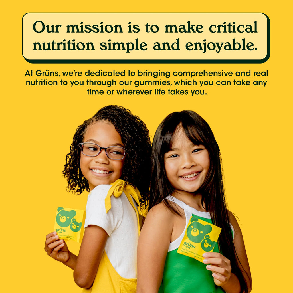 Grüns Multivitamin for Kids – Sugar-Free Super Greens Gummies, 20+ Vitamins & 60 Ingredients, 28 ct