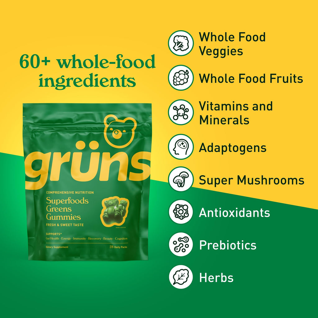 Grüns Adults Super Greens Gummies – Multivitamin, Digestive Health, Adaptogens