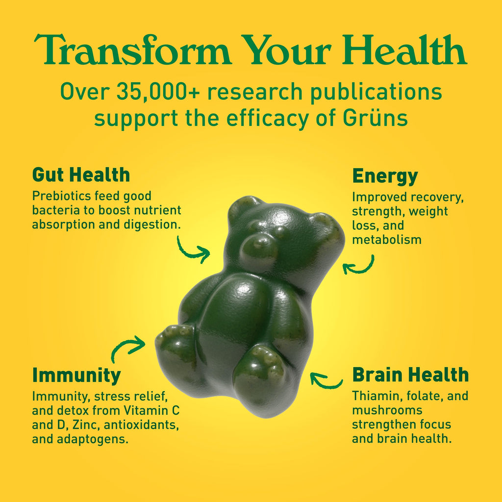 Grüns Adults Super Greens Gummies – Multivitamin, Digestive Health, Adaptogens