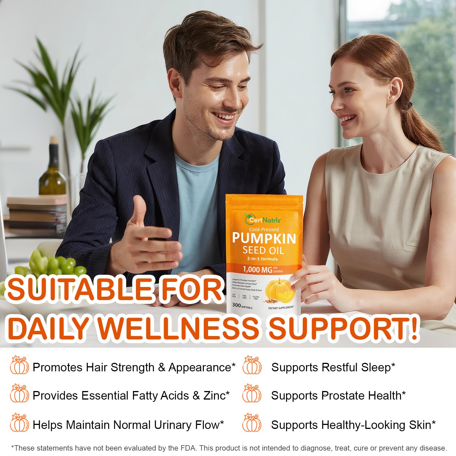 GTZSXNP Pumpkin Seed Oil Capsules 2 in 1 – Hair & Prostate Health (Non-GMO)