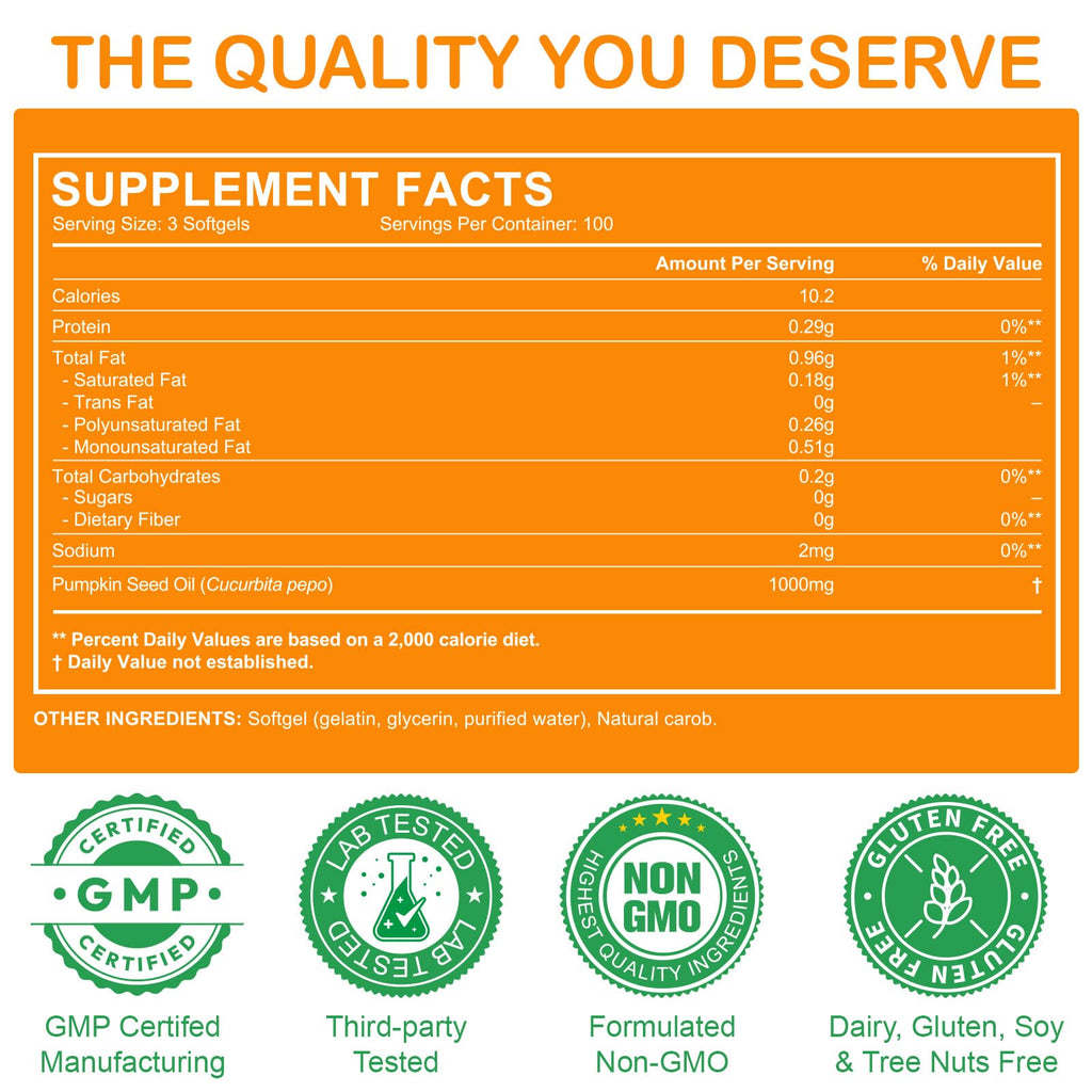 GTZSXNP Pumpkin Seed Oil Capsules 2 in 1 – Hair & Prostate Health (Non-GMO)