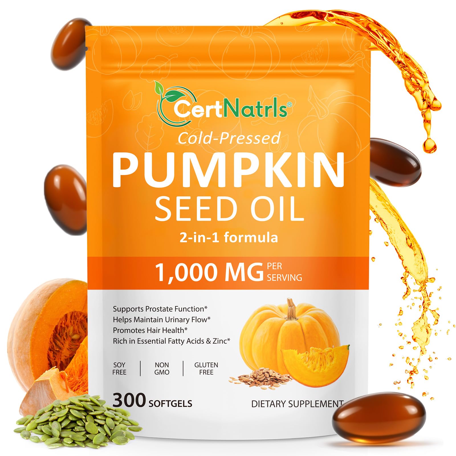 GTZSXNP Pumpkin Seed Oil Capsules 2 in 1 – Hair & Prostate Health (Non-GMO)