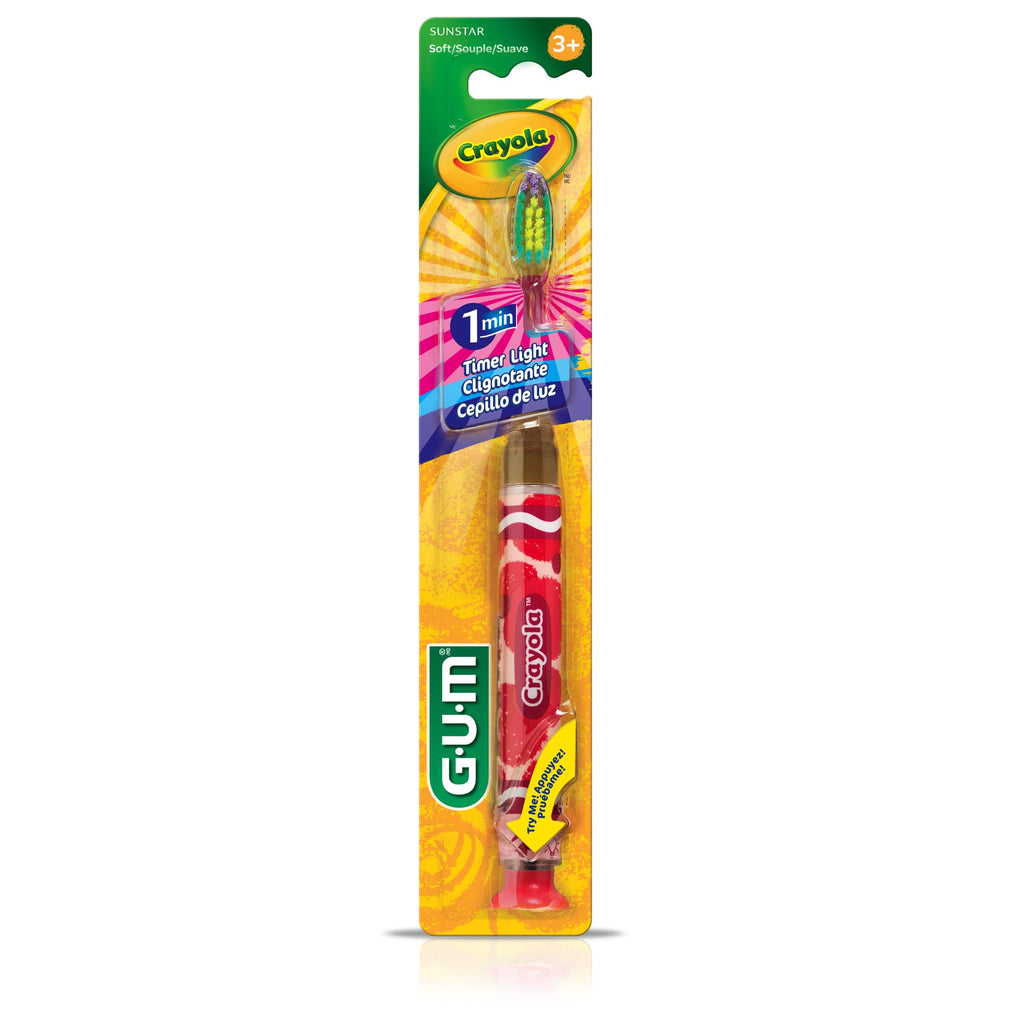GUM Crayola Kids Light-Up Timer Toothbrush – Soft Bristles & Suction Cup (3+)