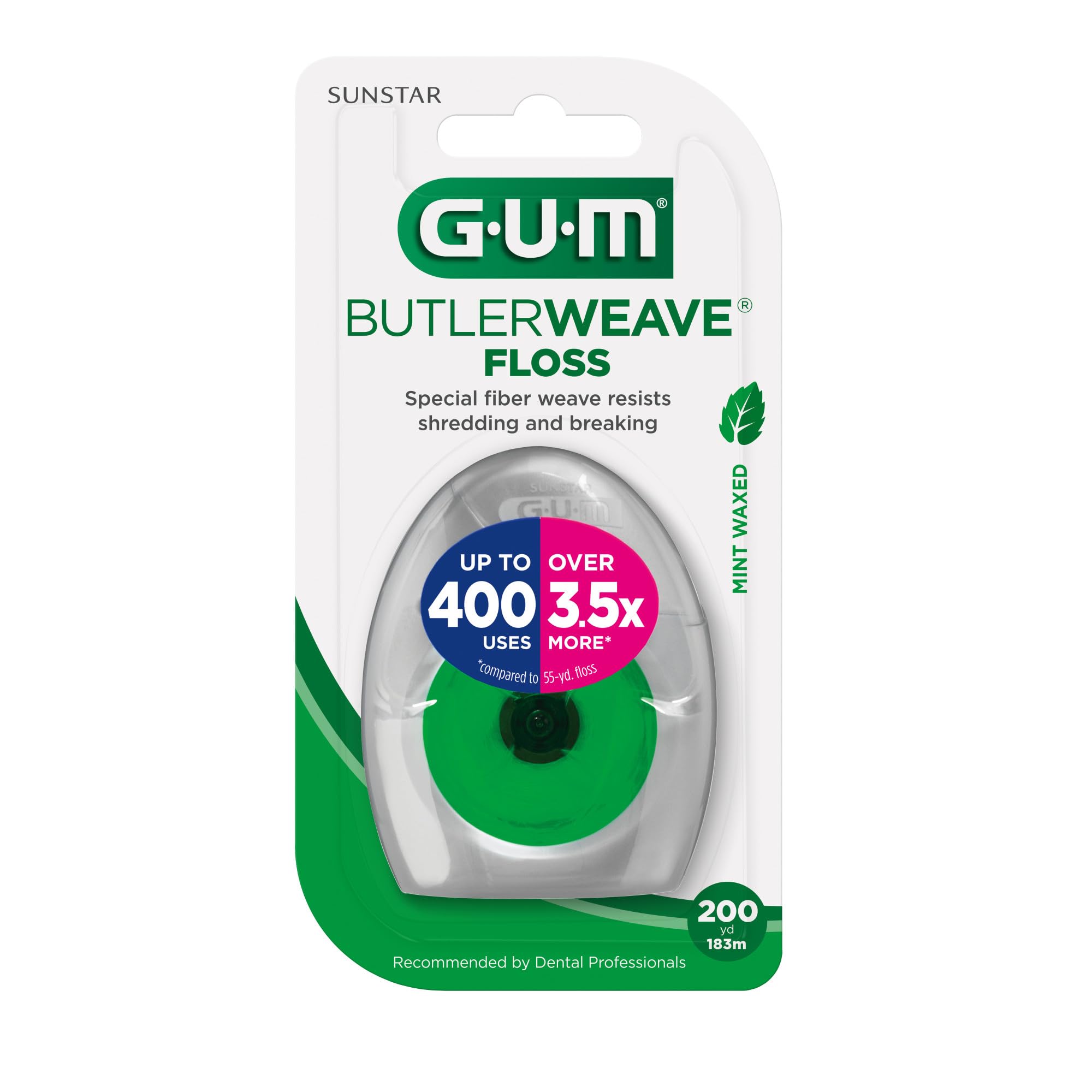 GUM ButlerWeave Woven Dental Floss – Mint, Waxed, Shred-Resistant, 1 Count